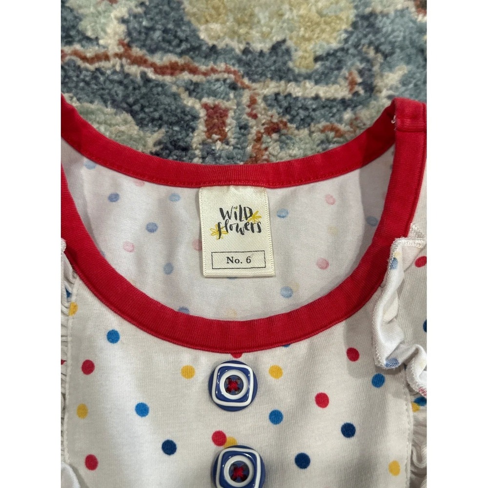 Wildflowers Tutu Dress Girls Size 6 Blue Red Polka Dot Tulle - Picture 2 of 3